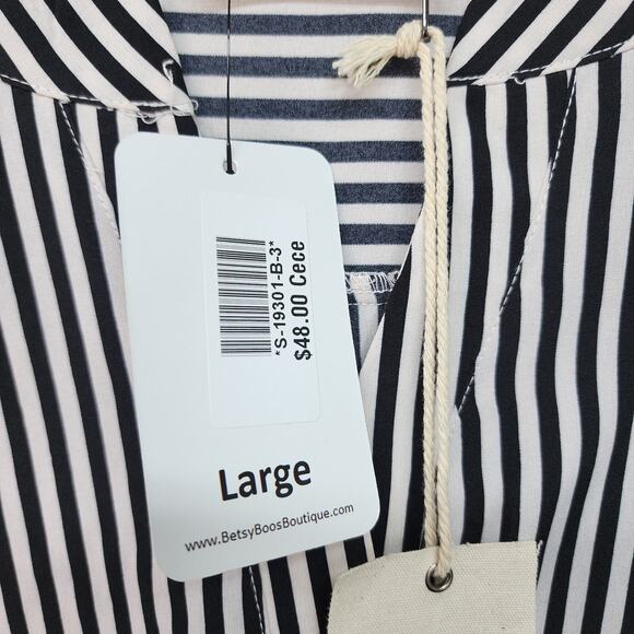 NEW Savanna Jane Blouse Women Large Black White Striped Top Office Casual Career - Picture 11 of 12